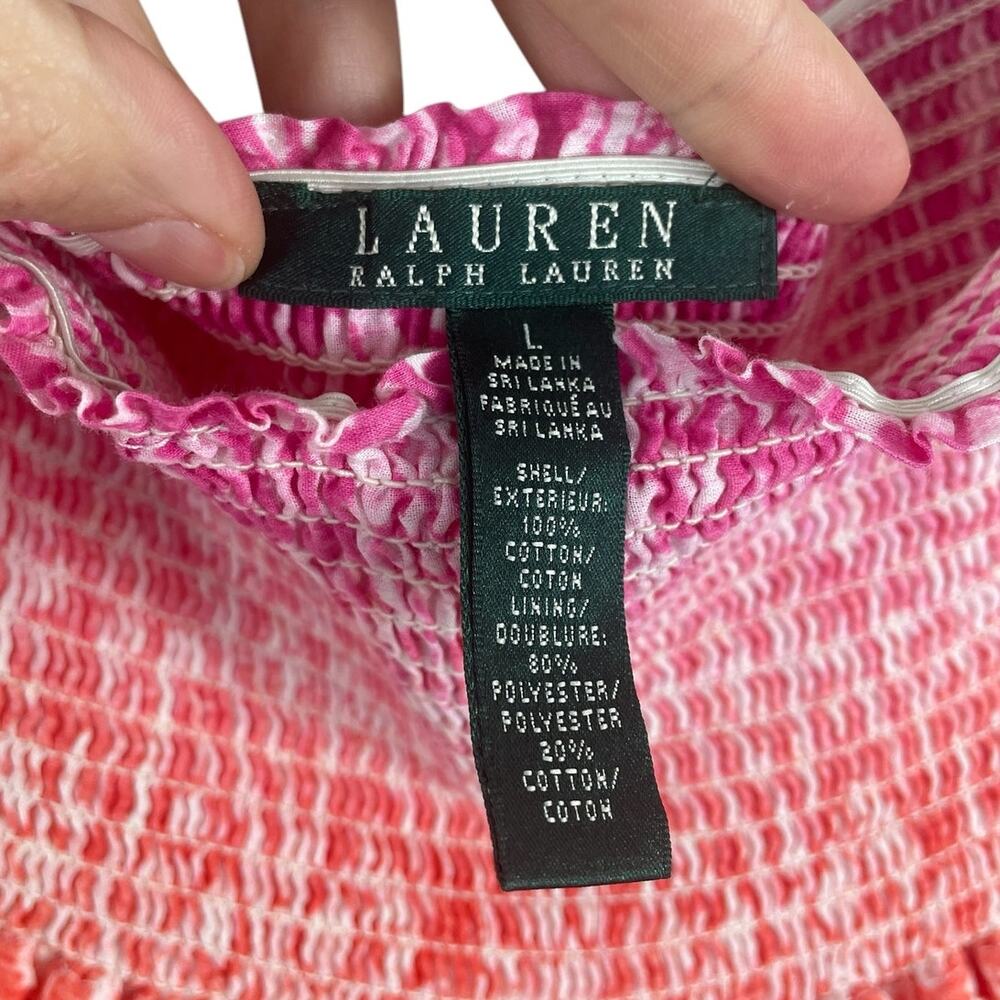 Lauren Ralph Lauren Printed Tiered Strapless Midi Dress Smocked Vacation Sz. L - Picture 10 of 11